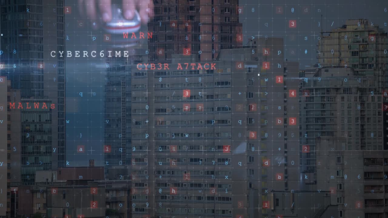 动画的网络犯罪文本超过人使用电脑鼠标城市景观