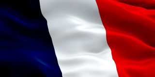法国国旗。法国国旗-循环，挥舞，一个美丽的结束循环的法国国旗动画。全数字渲染使用官方旗帜设计，全帧组成。美丽的三色缎