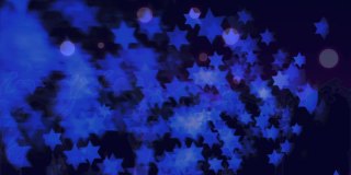 动画的蓝色星星和光投射移动在黑色的背景