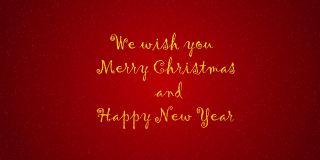 圣诞动画明信片邀请与文字我们祝你圣诞快乐，新年快乐。雪落在红色的背景上。祝贺，明信片，祝福的概念。4 k。