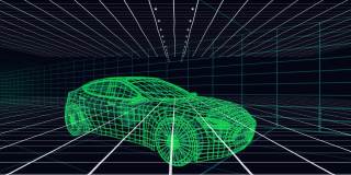 动画的网络连接的三维绘制模型的汽车和网格