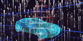 动画dna链在汽车和网格的三维绘图模型上旋转