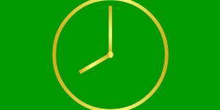 动画的时钟。金表。时间的概念，最后期限。毛圈的视频。矢量插图孤立的绿色背景。