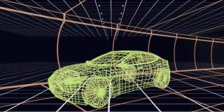 动画的网络连接的三维绘图模型的汽车和网格