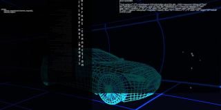 汽车三维绘图模型和网格数据处理动画