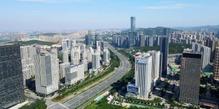 航拍中国济南中心商务区建筑景观天际线