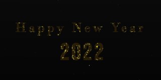 4K烟花粒子文本-新年快乐，2022动画-黄色