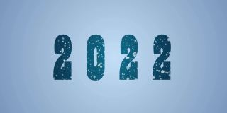 4K雪花文本动画-新年，2022动画-蓝色背景