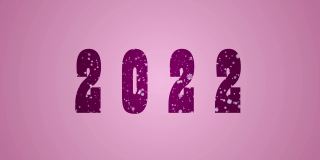 4K雪花文本动画-新年，2022动画-粉红色背景
