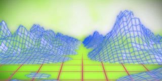 绿色背景下网格网络上三维山结构的数字动画