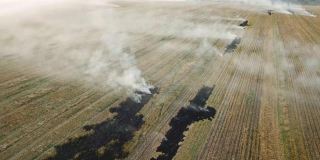 农村地区田野里的火。农村企业的环境灾难。