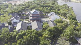 航拍中国古代建筑，中国古代特色木屋视频素材模板下载
