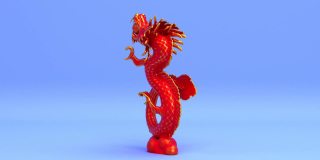 中国亚洲古代龙雕塑3d渲染动画背景，生肖和东方古代爬行动物雕塑无缝循环动画