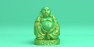 旋转绿玉幸运笑乔达摩佛像无缝循环动画背景，佛教或印度教宗教，快乐卫塞节和佛陀purnima节日概念，3d渲染hd 1080p