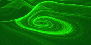 带有绿色粒子的漩涡状波浪线