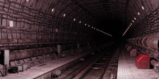 黑暗的废弃地铁隧道的3d渲染动画