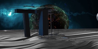 干净的未来主义外星人科幻幻想机库隧道走廊的动画- 3d渲染
