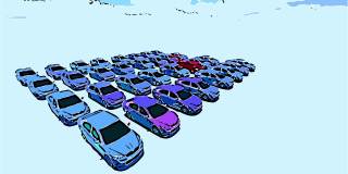 2d动画在漫画风格-数百辆车，一个红色