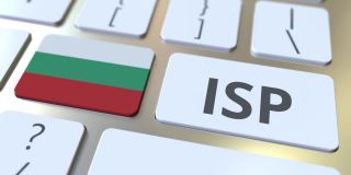 ISP或因特网服务提供者文本和计算机键盘上保加利亚的标志。国家上网服务相关3D动画