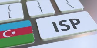 ISP或因特网服务提供者在计算机键盘上阿塞拜疆的文本和标志。国家上网服务相关3D动画