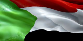 苏丹国旗。国家3d苏丹国旗飘扬。标志苏丹无缝循环动画。苏丹旗高清背景。苏丹国旗特写1080p全高清视频演示。胜利纪念日的苏丹国旗