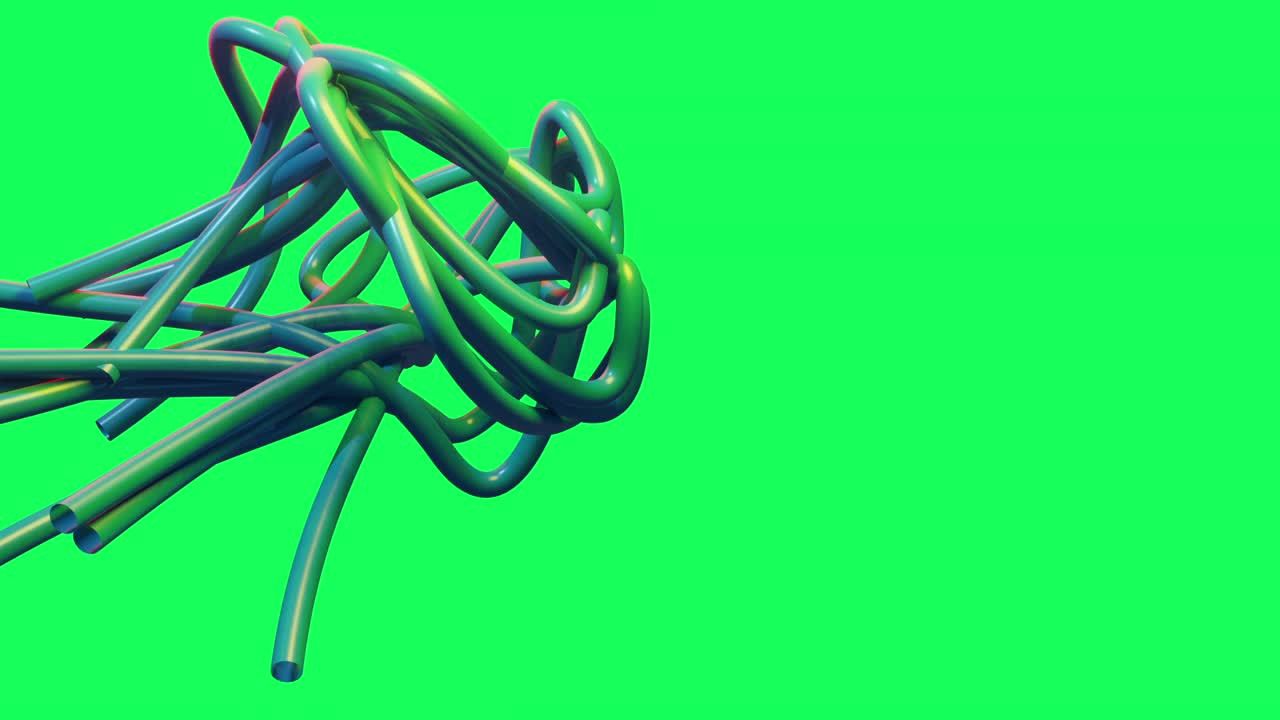 抽象旋转螺旋形状。绿色屏幕上的三维动画计算机设计
