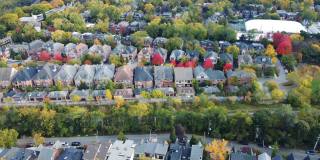 多伦多市中心住宅区秋景鸟瞰图