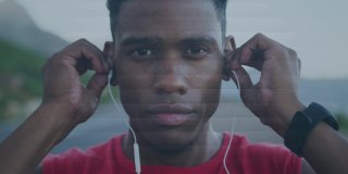 戴着耳机的非裔美国运动员的感谢短信动画