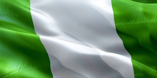 尼日利亚的旗帜。3d尼日利亚国旗挥舞视频。标志尼日利亚无缝循环动画。尼日利亚国旗高清分辨率背景。尼日利亚国旗特写1080p高清视频独立日，胜利日