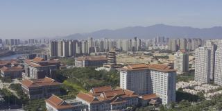 航拍现代城市中具有中国特色的古塔