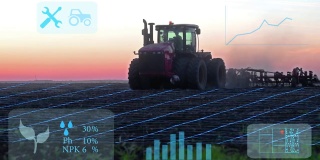 农业自动化和技术。使用拖拉机进行田间耕作，使用人工智能进行数据收集和分析。