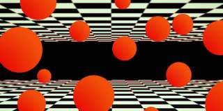 动画的红色球体漂浮在移动的黑白方块