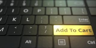 黑色的电脑键盘和金色的购物车键