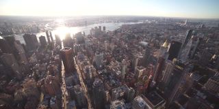 令人惊叹的曼哈顿日落空中全景。经营理念与发展