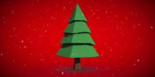 动画的童话灯框架与复制空间和圣诞树在红色的背景