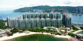 航拍香港马湾海滨公寓大楼