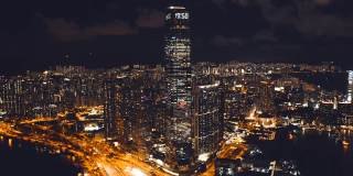 香港维多利亚港夜间鸟瞰图