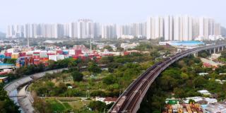 无人机拍摄的香港元朗铁路