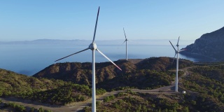风力涡轮机的农场。可再生风能，绿色能源生产