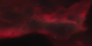 宇宙飞船在太空中的红色星云附近飞行。银河系中有数十亿颗恒星。美丽的星团。空间的3d电影动画