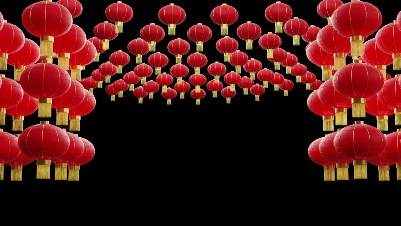中国新年灯笼动画孤立在透明的背景，3D r