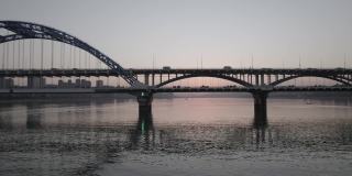 日落时分的杭州复兴大桥鸟瞰图