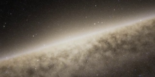 宇宙飞船以光速穿越太空中的星系。银河系或仙女座星系中有数十亿颗恒星。高度详细的4k电影空间动画