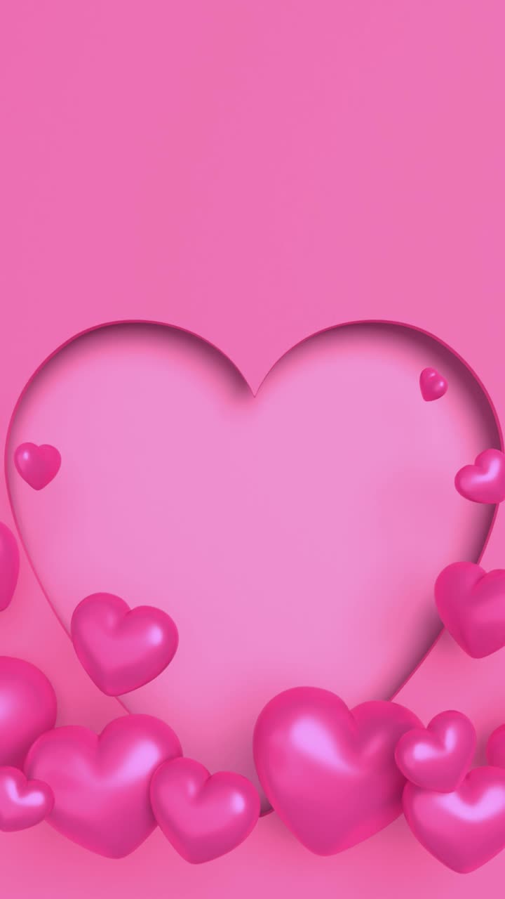 循环准备闪亮的粉红色心形与快乐的情人节标题在4K分辨率粉红色