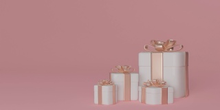 粉彩粉红色背景的礼品盒的3d动画