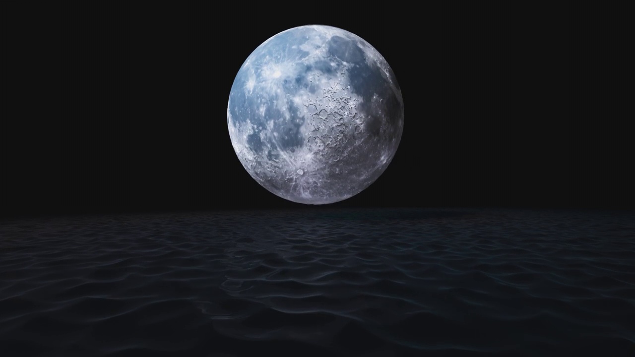 抽象的月亮从海洋深处升起。