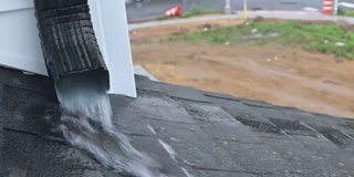 下雨的时候，雨水在家里的屋顶上倾泻而下