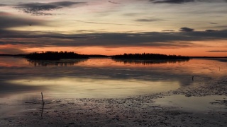 一个宁静的冬日早晨，在瑞典湖边的日出视频素材模板下载