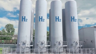 可再生氢能源生产——清洁电力用氢气。鸟瞰图视频素材模板下载