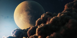 月亮背景上的积云
